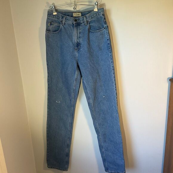 Upcycled LL Bean Straight Leg Jeans 5 Pocket, sun and bee painted on pockets! Si - Picture 8 of 16